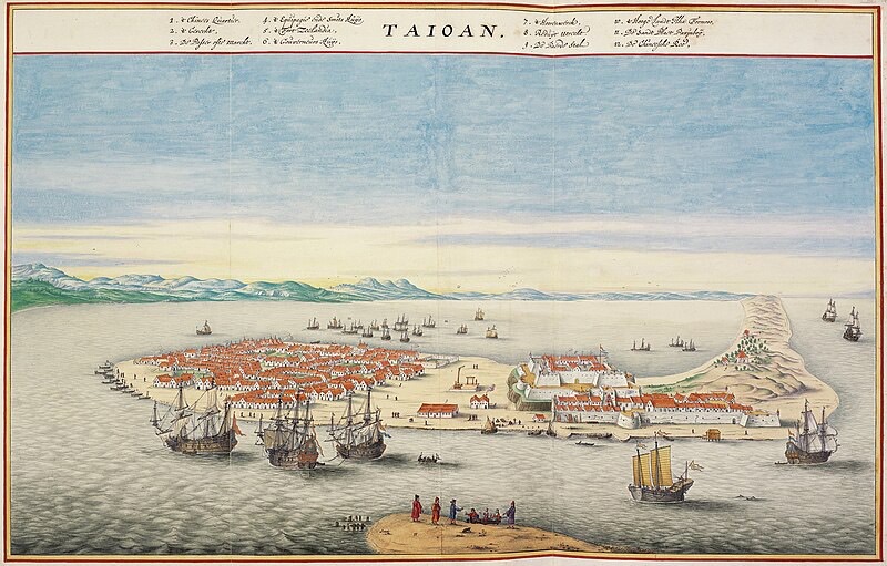 4.1644年荷蘭人Joan Blaeu繪製的大員鳥瞰圖 （CC0公眾領域）