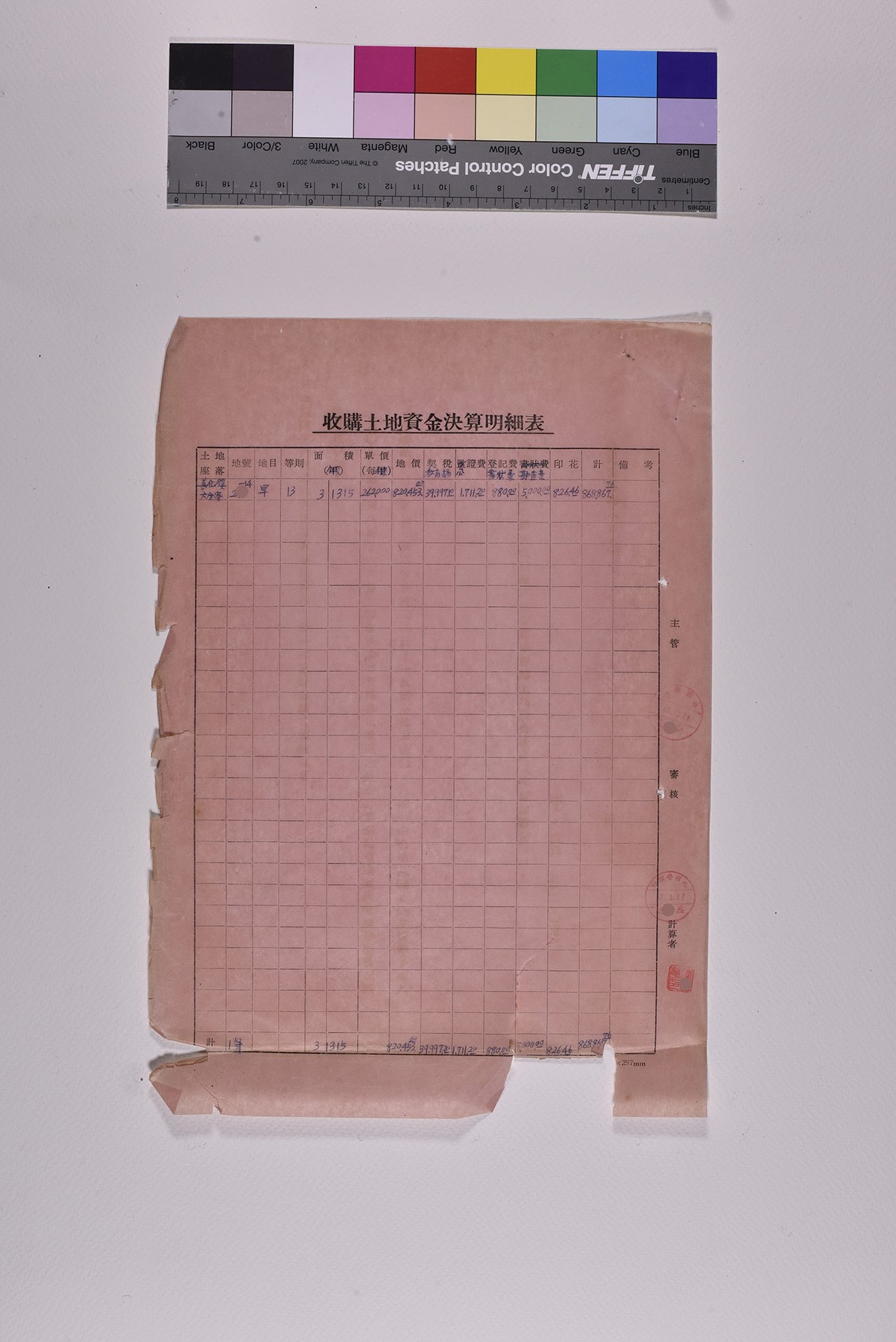 收購土地資金決算明細表