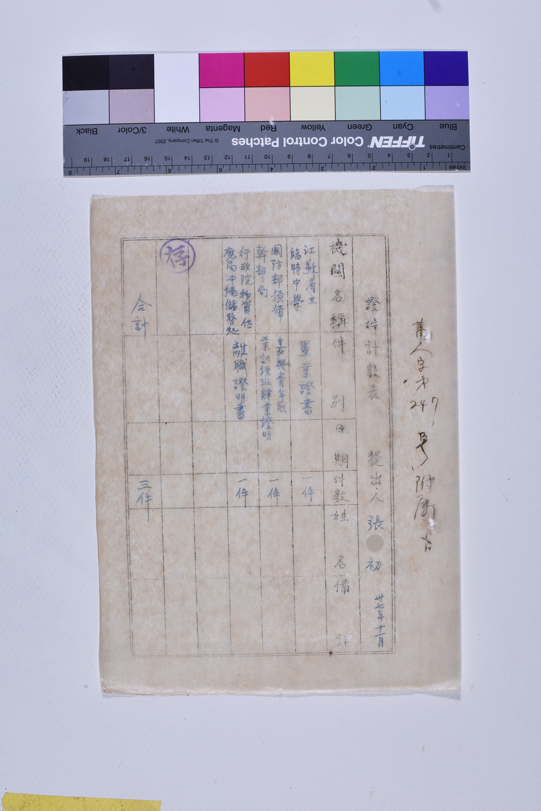 張○初履歷證件表