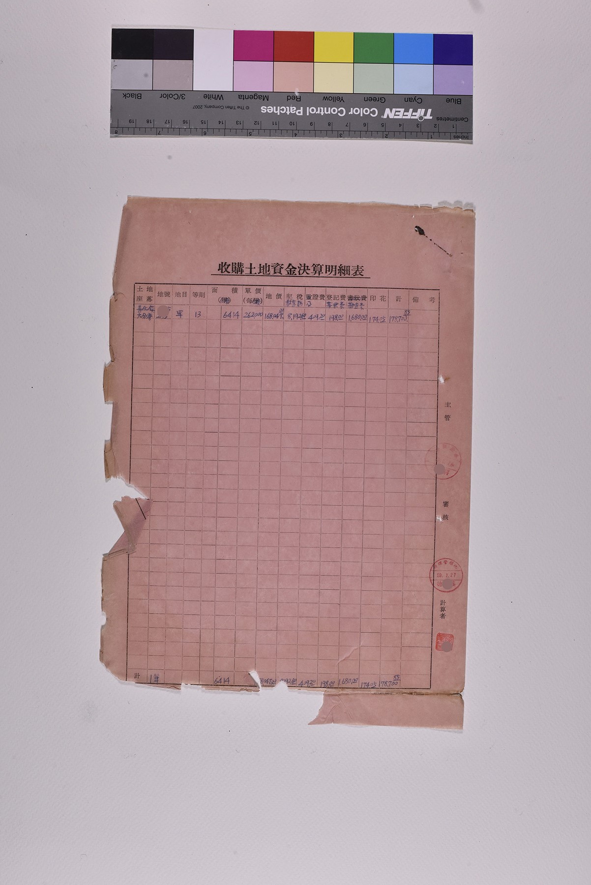 收購土地資金決算明細表