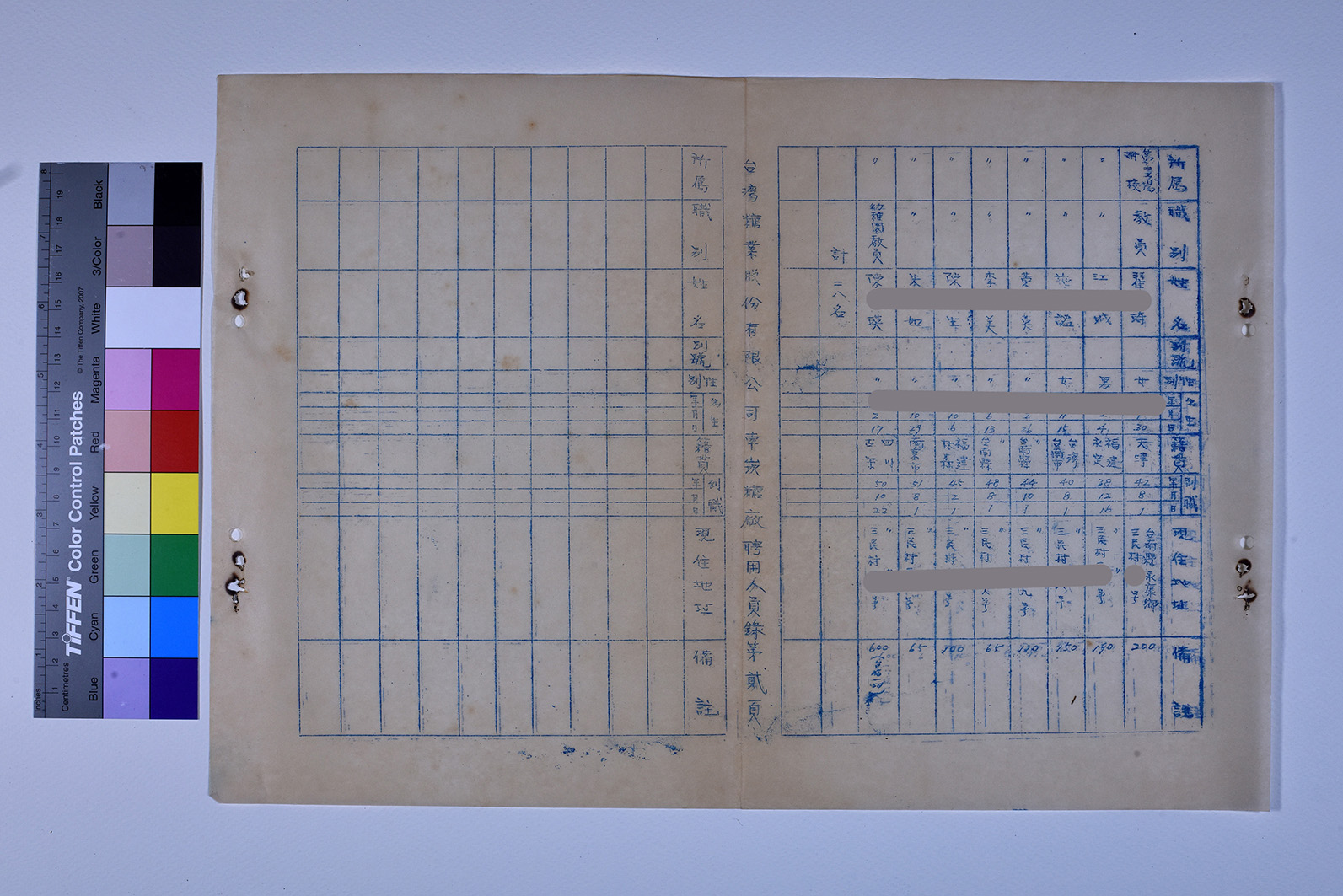3419-15-車崁糖廠聘用人員名冊_ 內頁1